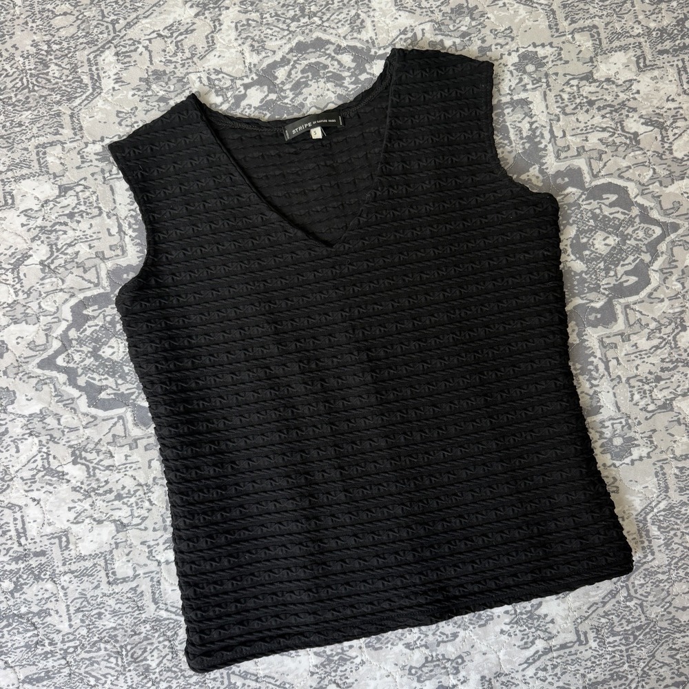 Stripe by Rayure Paris Sleeveless Black Ottoman Stripe Stretch Top Size 5